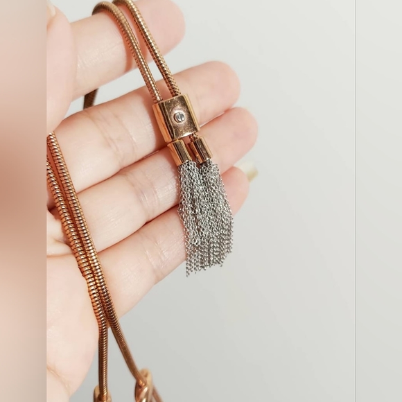 Henri Bendel art deco triple strand gold finish necklace tassle Statement - Picture 4 of 10